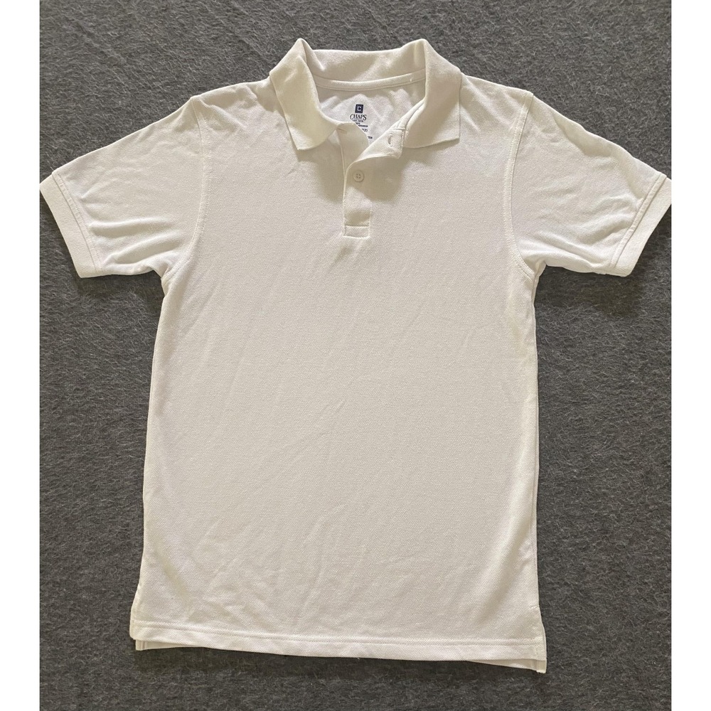 Chaps Boys White Polo Shirt School Uniform Size Medium 10/12 Pique Short Sleeve